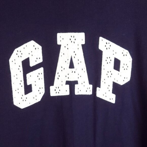 GAP small Navy blue crewneck t-shirt White‎ Eyelet GAP spellout short sleeves - Picture 5 of 6